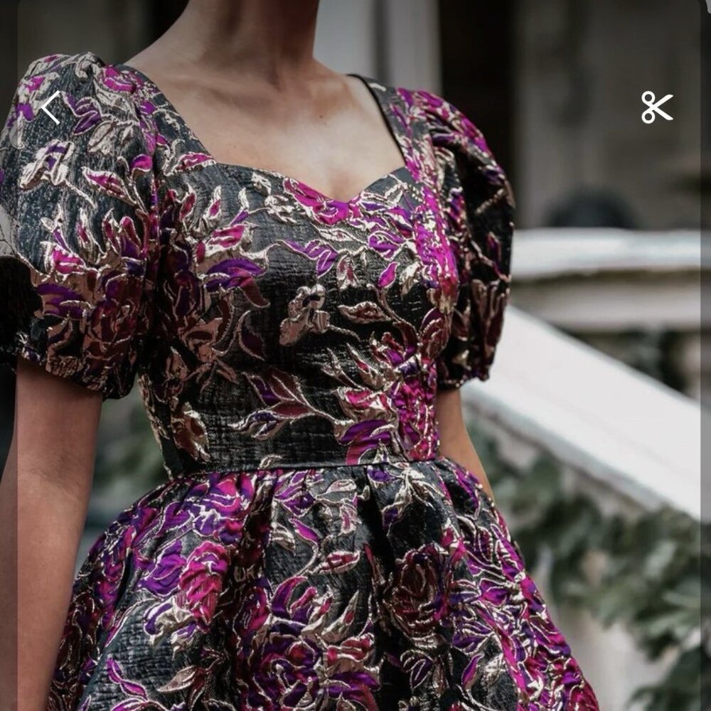 Jessakae Floral Brocade Jacquard Burgundy Gold Metallic Dress Fit & Flare XXS - Picture 8 of 10